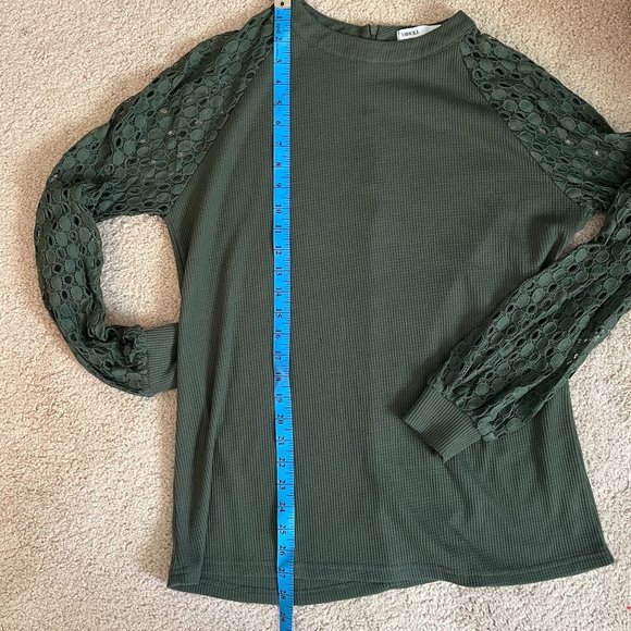 Miholl *Olive Green* Long Sleeve Top | Balloon Lace Sleeves | Zip Closure | EUC - Picture 3 of 10